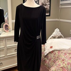 Evan Picone Black Long Sleeve Dress with Embellishment